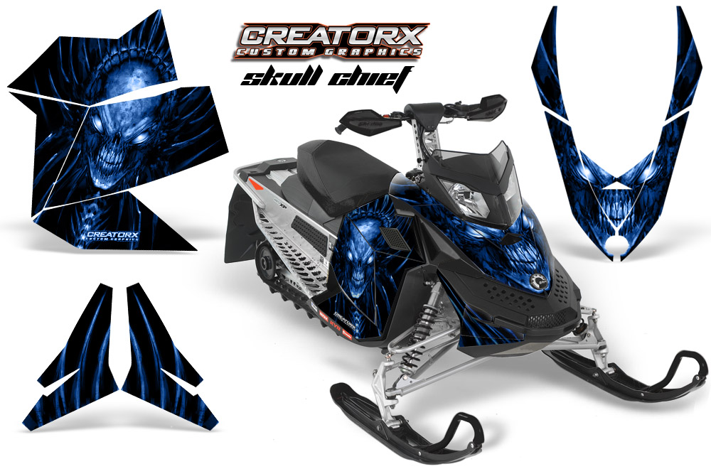 Skidoo REV XP Graphics Kit Skull Chief Blue